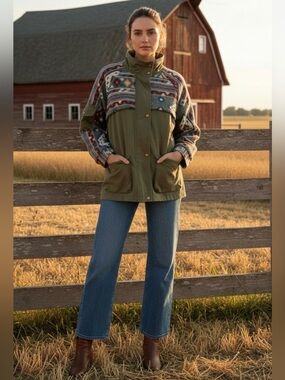 (#51) AZTEC Tapestry Southwestern Mixed Media Field Coat